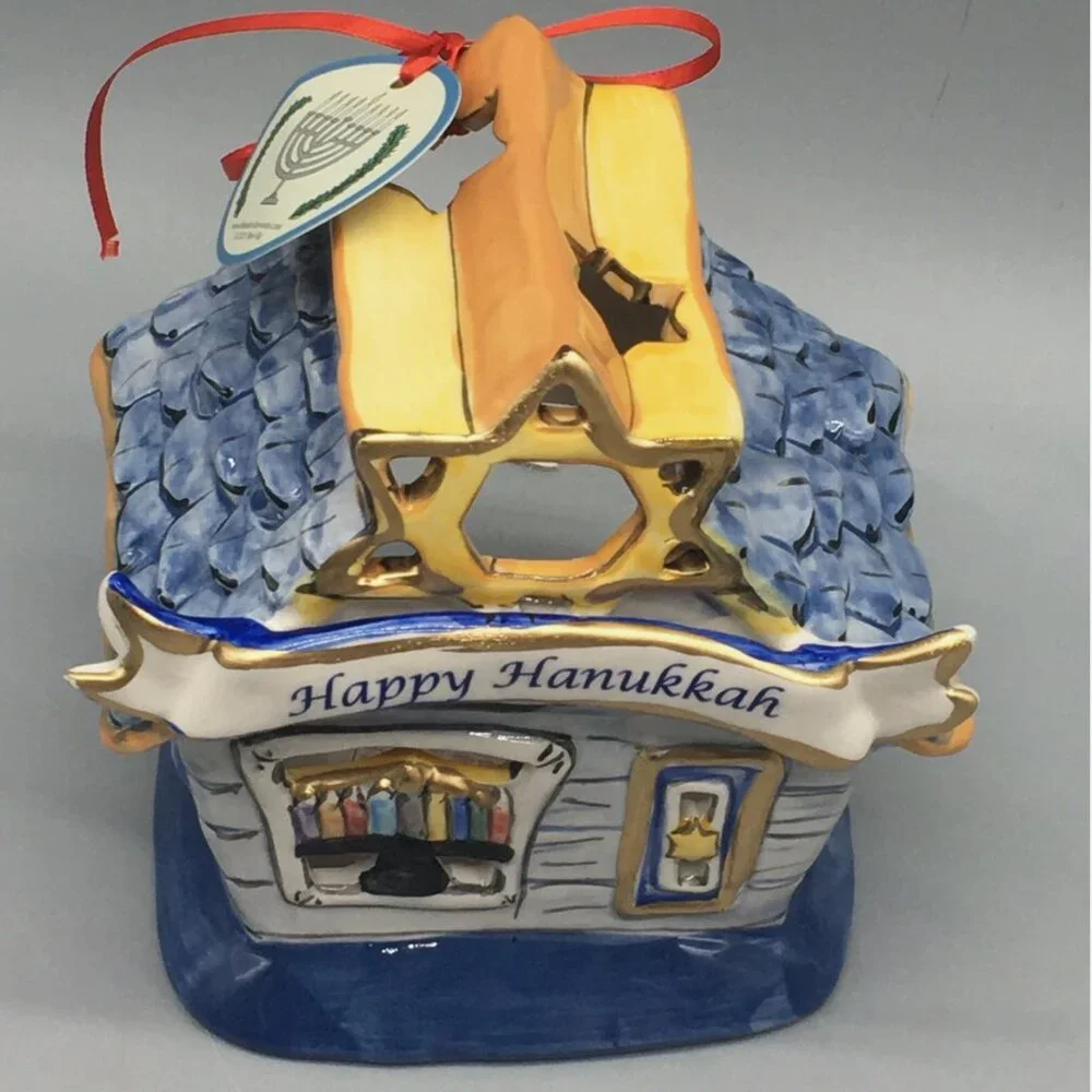 NEW Blue Sky Clayworks Happy Hanukkah Star David Chanukah Menorah Tealight House